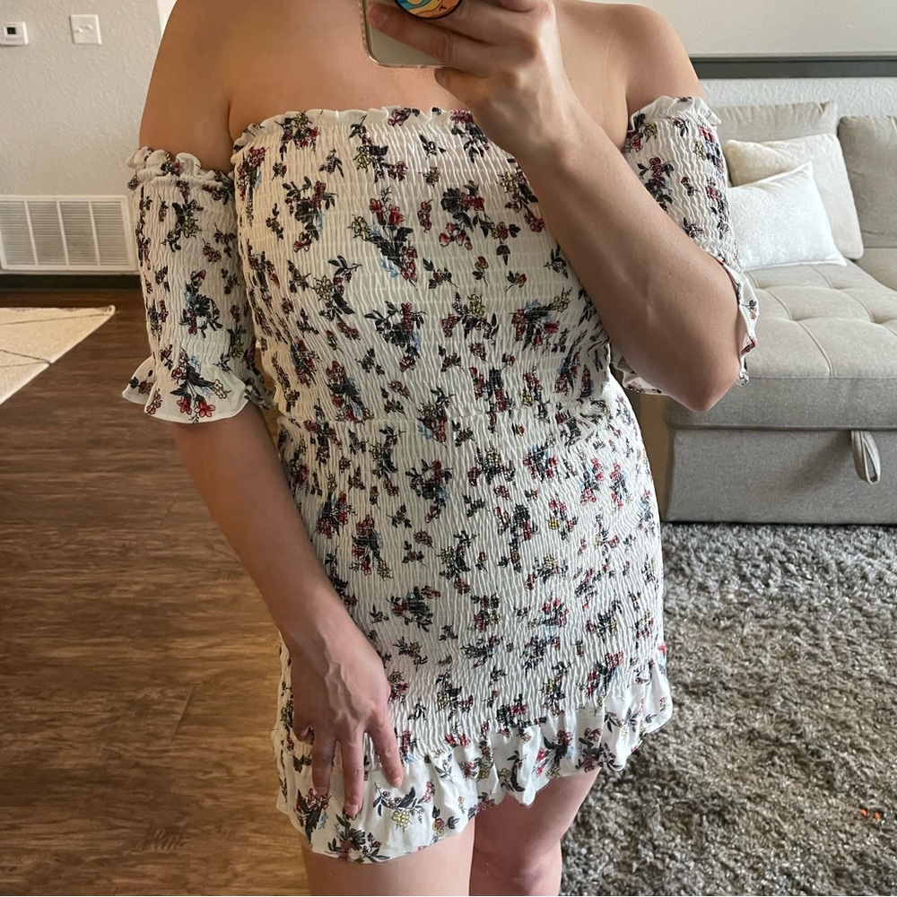 Smocked Off The Shoulder Floral Dress